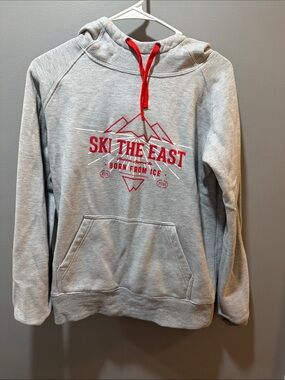 Ski The East Light Gray Hoodie with Red Graphic and Drawstrings